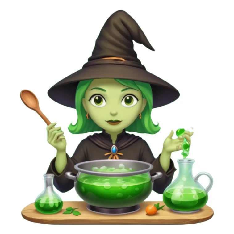 green witch cooking potion sticker