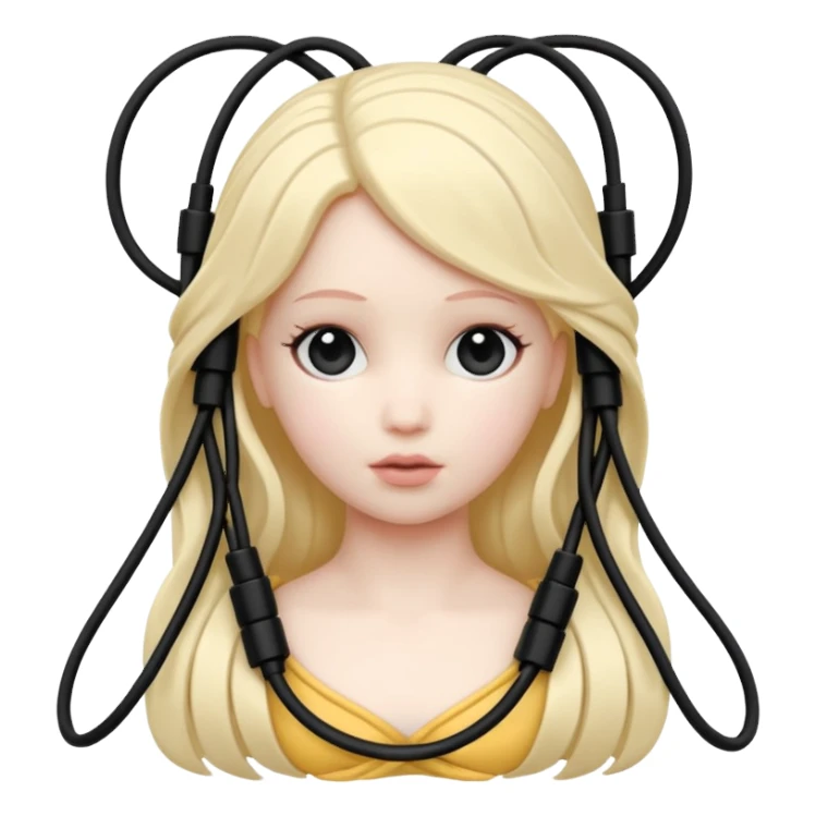 Plastic doll tightly bound with tangled AUX cables. sticker