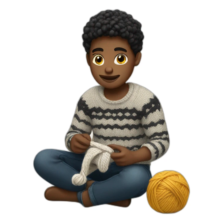 White Black boy knitting sticker