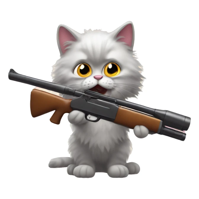 Fluffy cat with shotgun  sticker