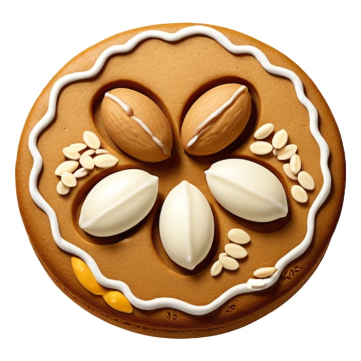 round gingerbread with three white almonds on top, seen from above sticker