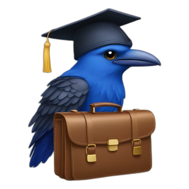 Blue Crow with alumni hat and briefcase sticker