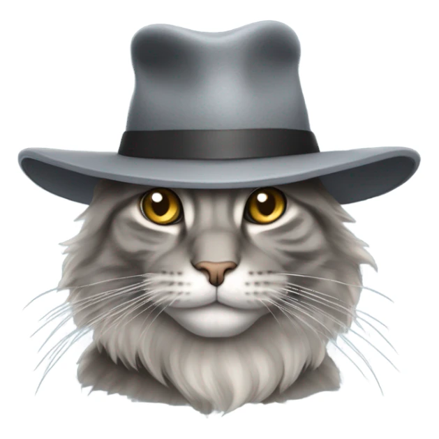 Grey maine coone with a hat sticker