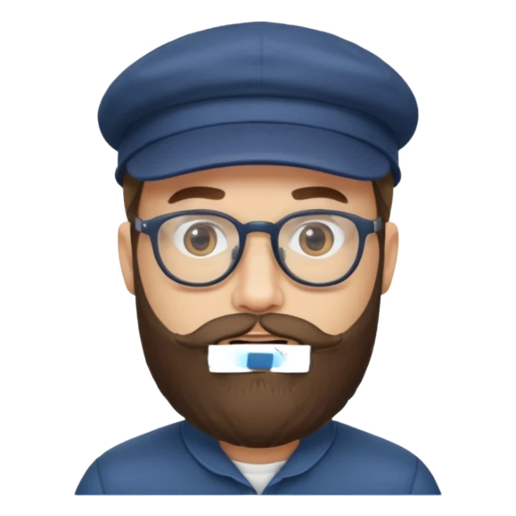 male full beard glasses and cap sticker