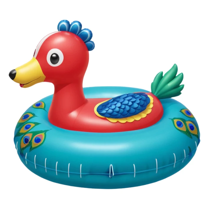 Red balloon animal dog pool floatie and peacock pool floatie sticker