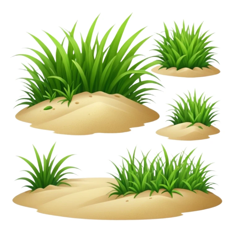generate realistic detailed grass in 3d style with small sand  sticker