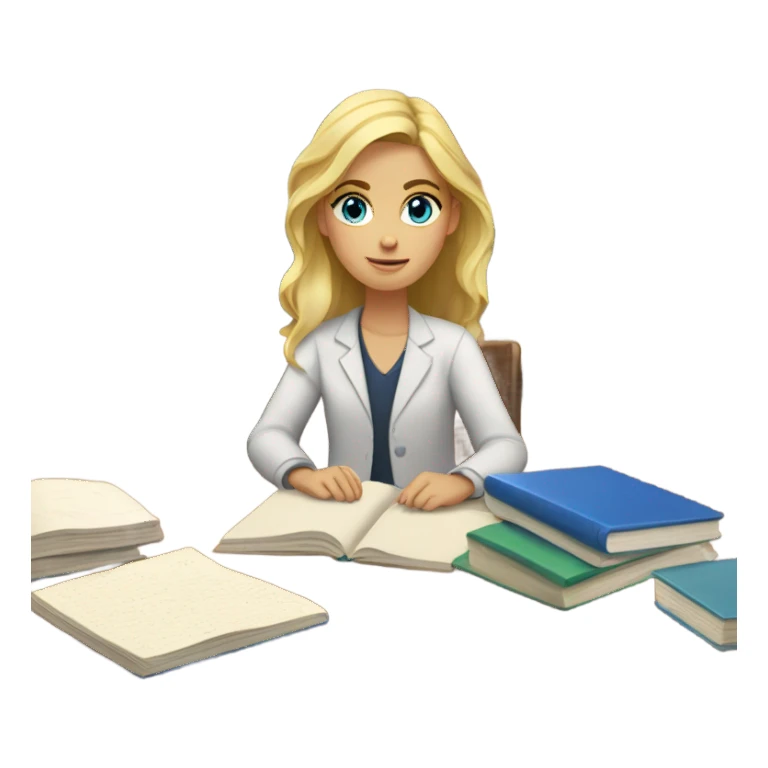 blond girl blue eyes studying on a table sticker