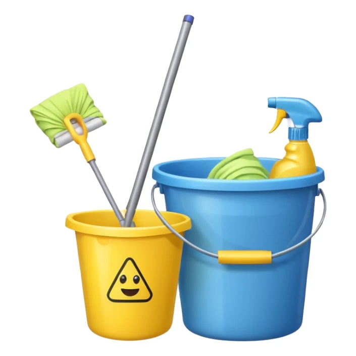 bucket with cleaning equipment sticker