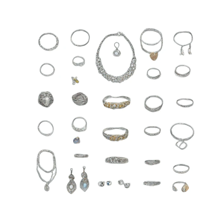 silver jewelry in display sticker