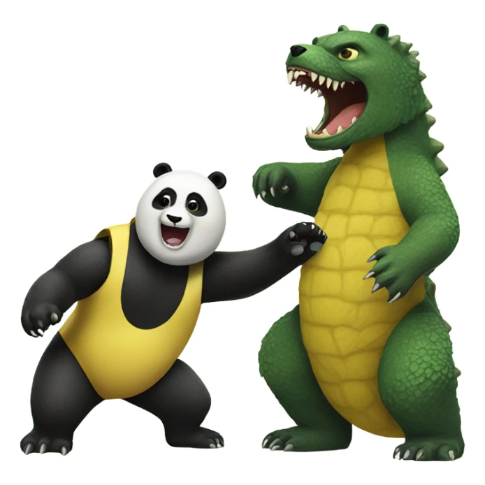 A yellow panda playing with Godzilla  sticker