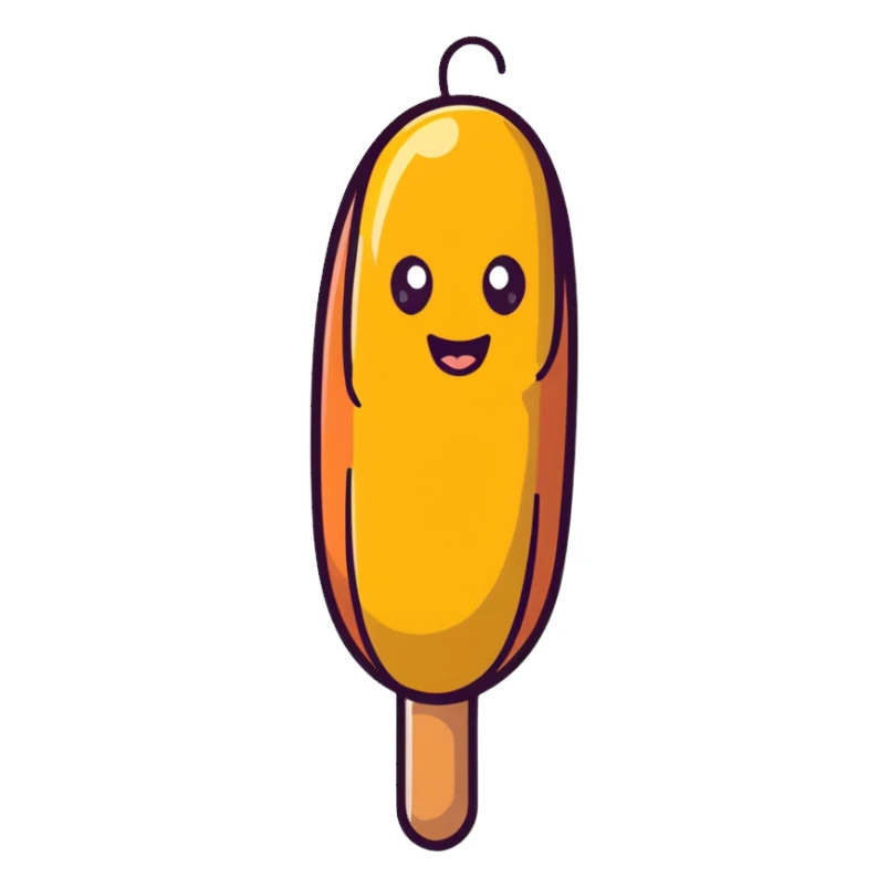 Korean corn dog, cartoonish sticker style, fun sticker