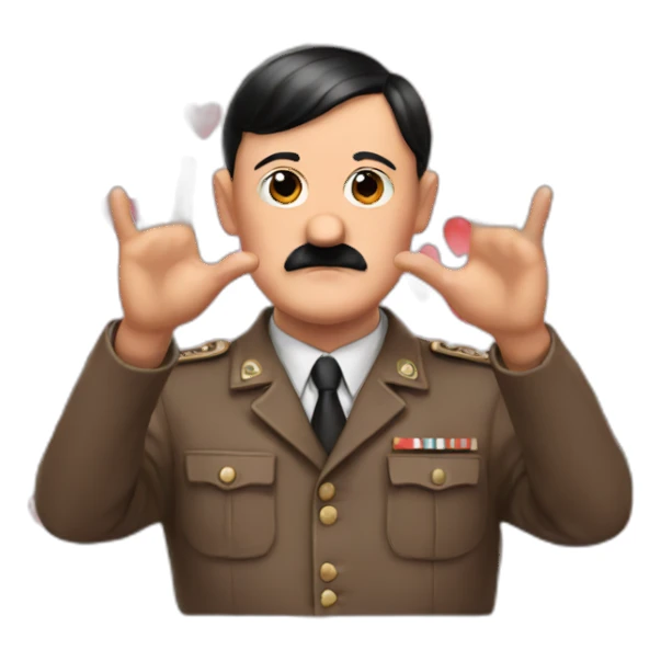 hitler making a heart symbol with his hands sticker