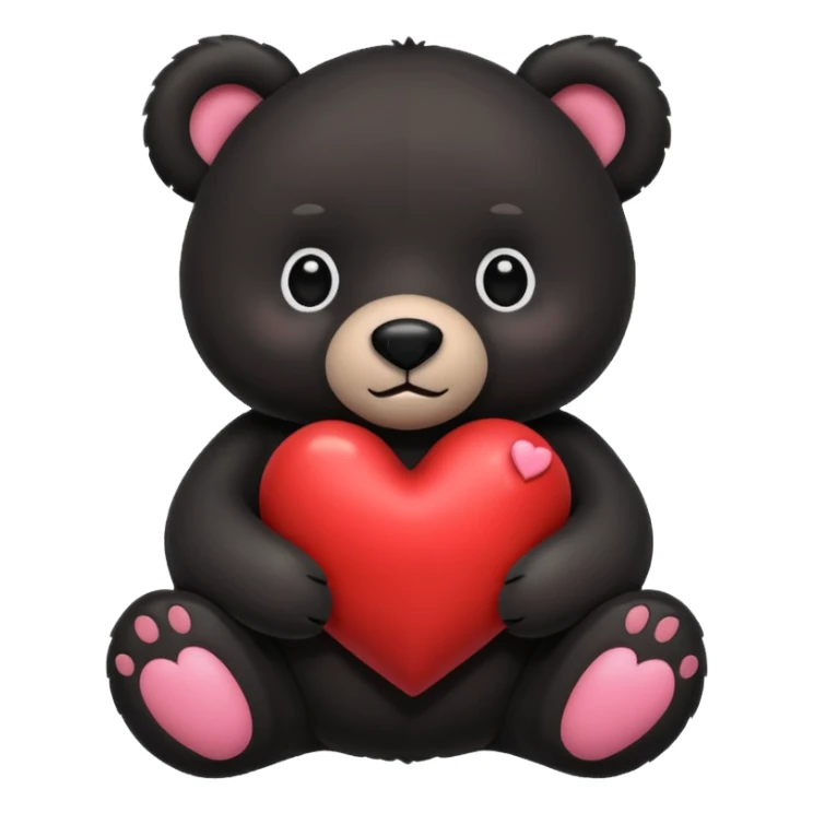 Black stuffed bear with a heart sticker
