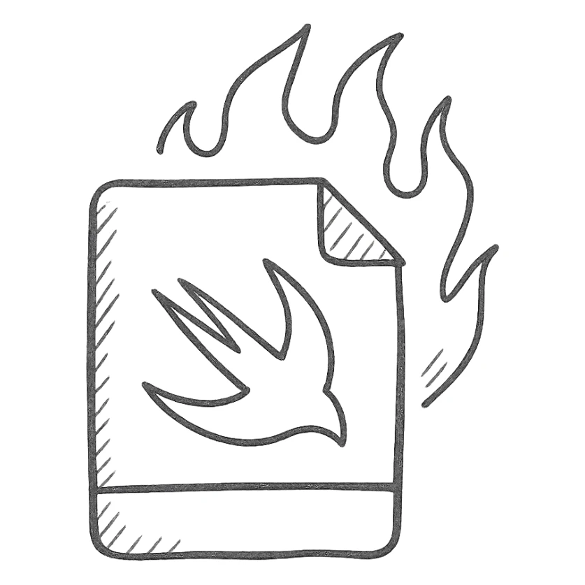 hand-drawn outlined swift-format file with flames icon sticker