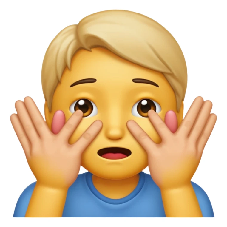 Make an emoji blushing while trying to hide her face sticker
