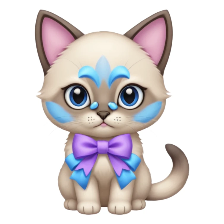 siamese kitten wearing a lavender colored bow sticker