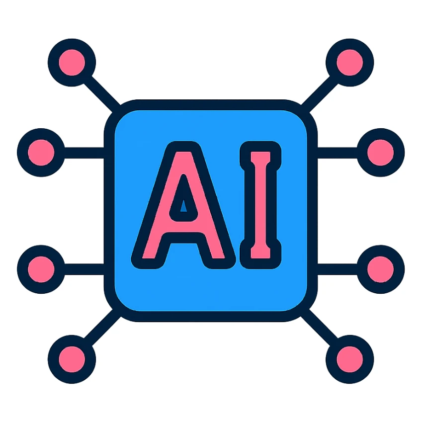 Modern logo for artificial intelligence tools, futuristic, digital, with a hint of blue, in the style of a color outline icon, using a pink and blue color scheme, with no background. sticker