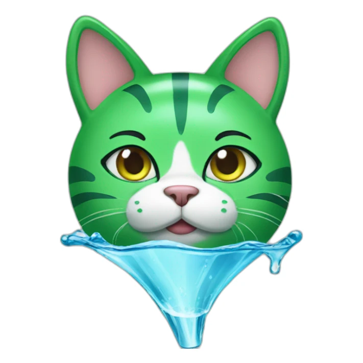 Green cat drink water  sticker