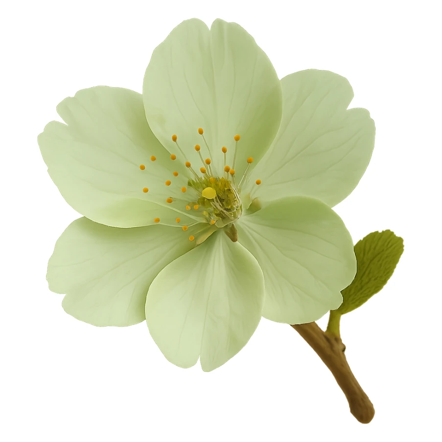 show  one green cherry blossom, remove background sticker