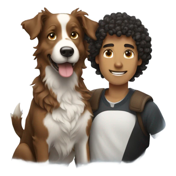 A curly-haired, fair-skinned man holding a Border Collie. sticker