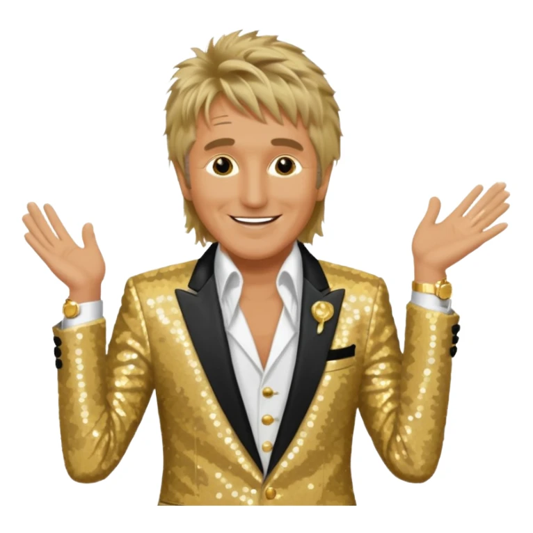 Rod Stewart with gold sequin suit jacket sticker