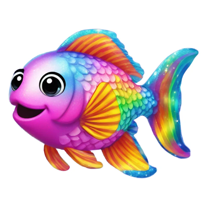 Lisa frank sparkly rainbow fish with heart bubbles sticker