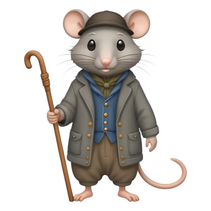 Old rat walking with old clothes and a cane  sticker