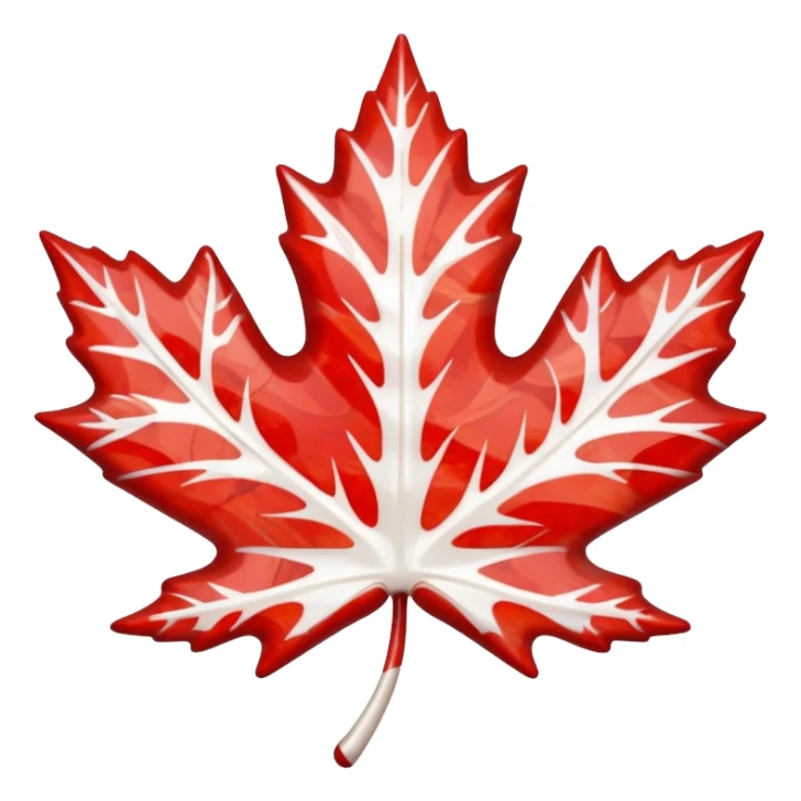 Liquid red and white marble, maple leaf shape sticker