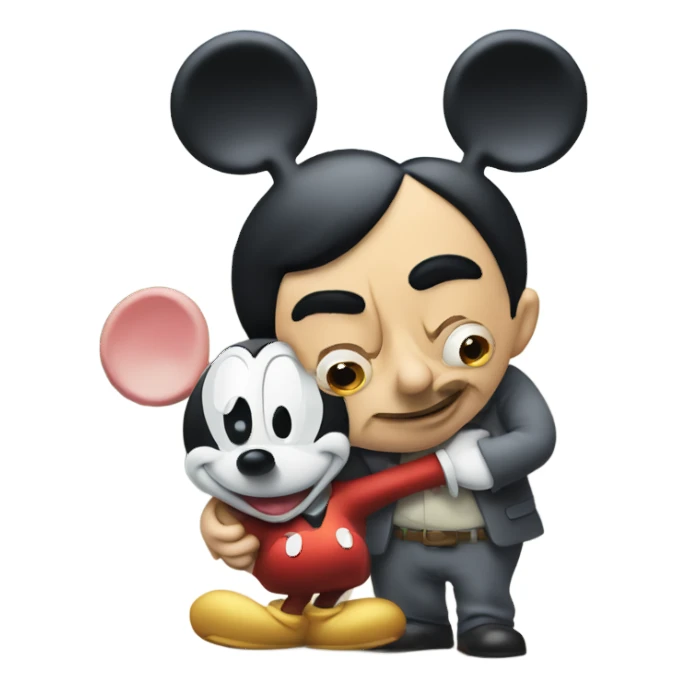 mr bean hugging with mickey mouse sticker