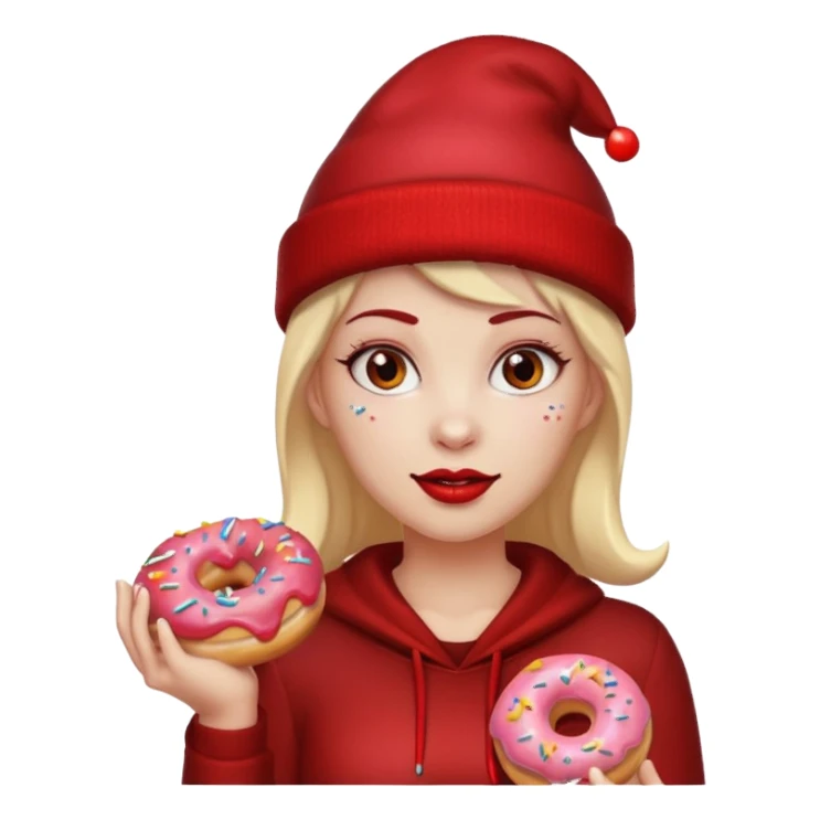 female devil wearing beanies holding donut sticker