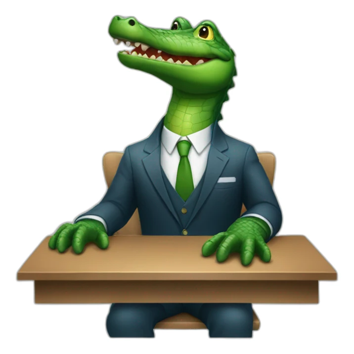 An alligator wearing a suit sitting on a table sticker