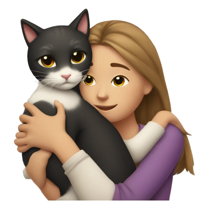 A cat hugs a girl sticker