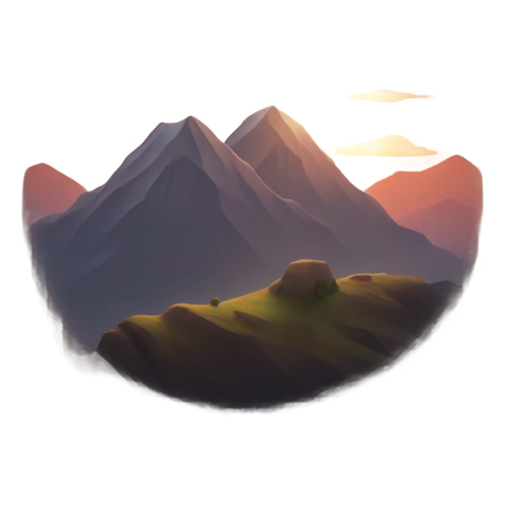 two mountains with the sun going down sticker