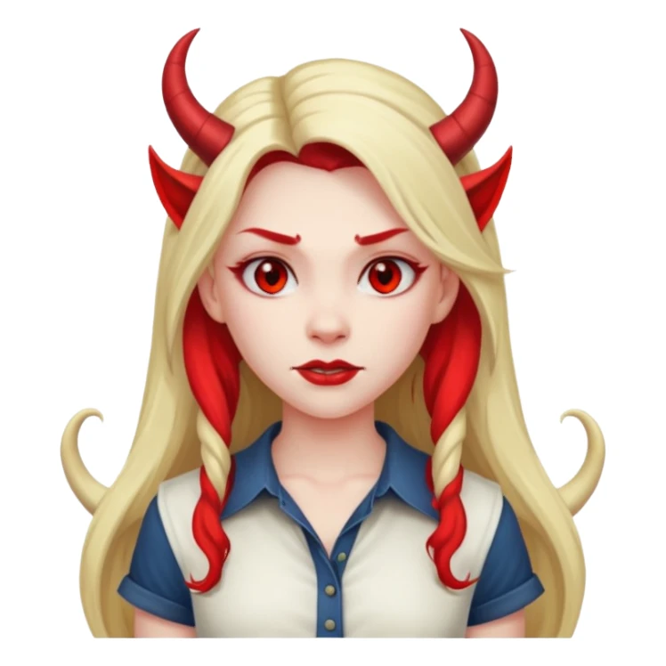 a long-haired devil girl with shirt sticker