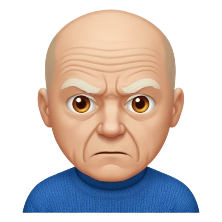 Old man, angry, blue sweater, bald
 sticker