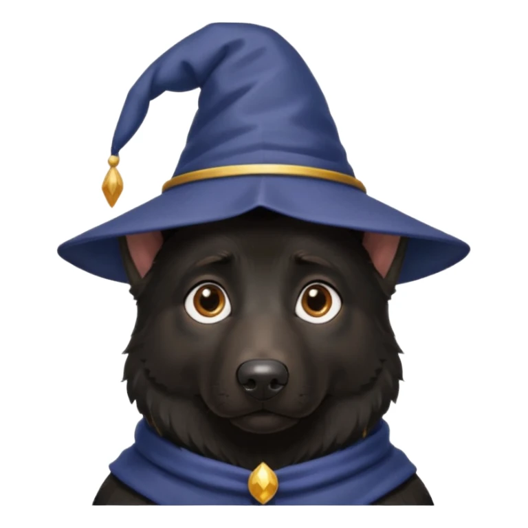 all black german shepherd face wearing a wizard hat sticker