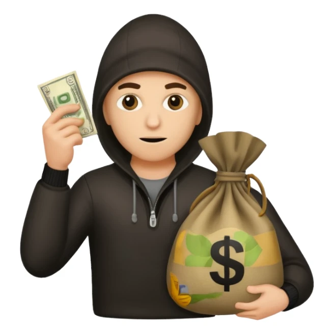 A robber with a money bag sticker