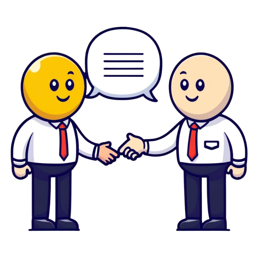 recruiter and candidate shaking hands, with stars and chat bubbles sticker