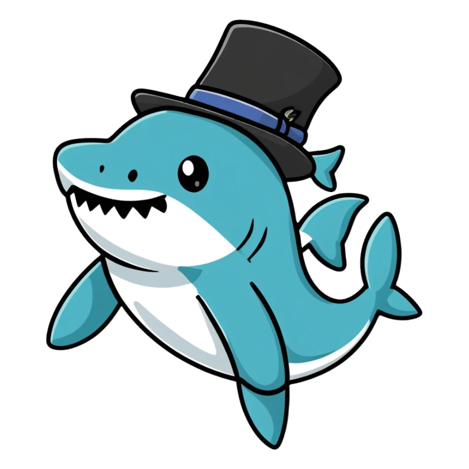 shark wearing a fancy black top hat sticker