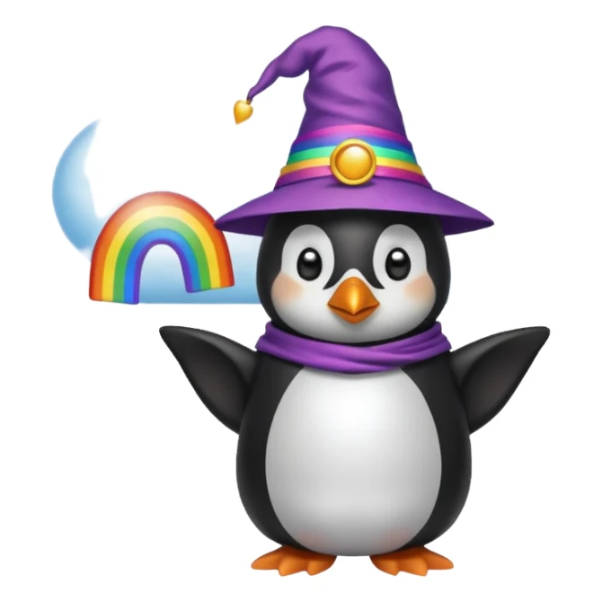 Penguin wizard in a cloud asking "What is rainbow connection?" sticker