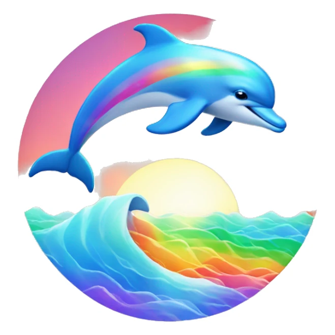 Dolphin with sunset behind and rainbows in the ocean  sticker