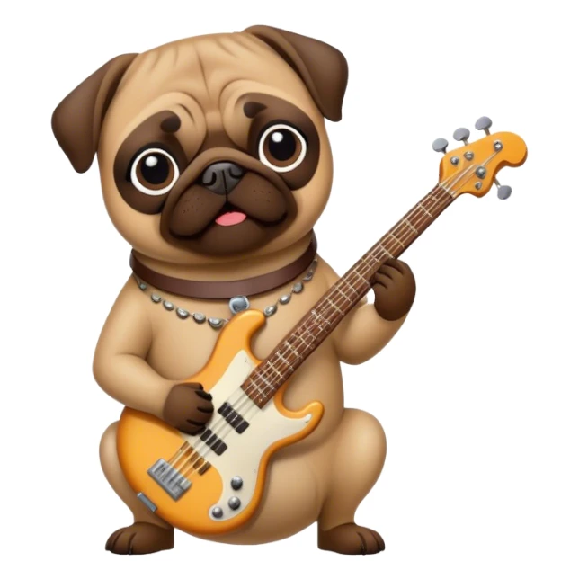 A funky pug dog with 70s bass guitar sticker