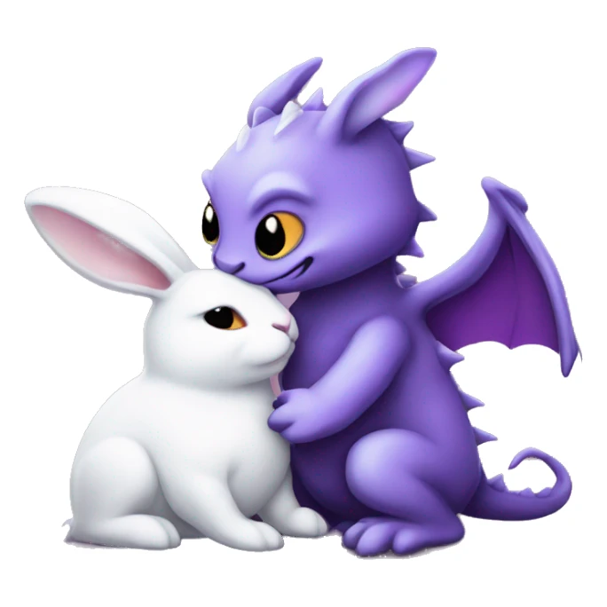 Purplr dragon hugging a white bunny sticker