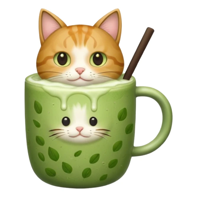 Iced matcha latte with cat sticker