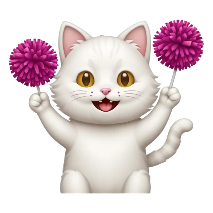 cheerleading white cat with pom pom sticker