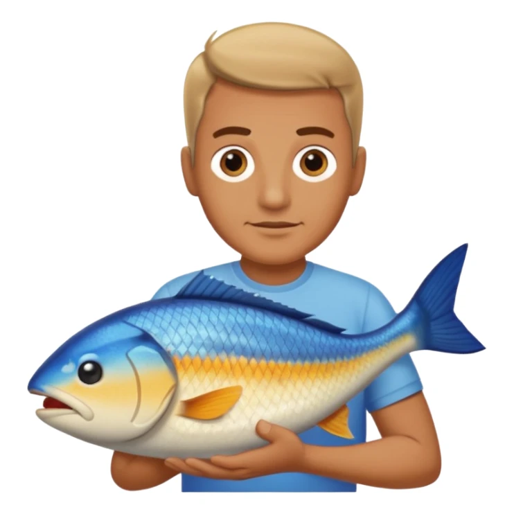 Guy holding a fish in his hands sticker