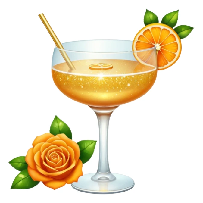 Glittery golden mocktail with orange roses sticker