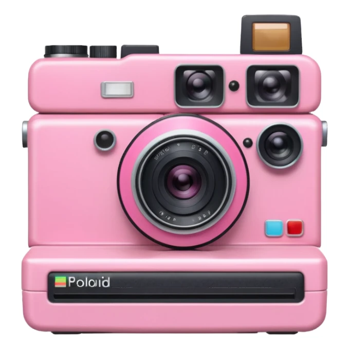 pink camera with a polaroid  sticker