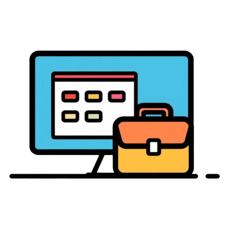 Manager icon with briefcase and organizational chart sticker