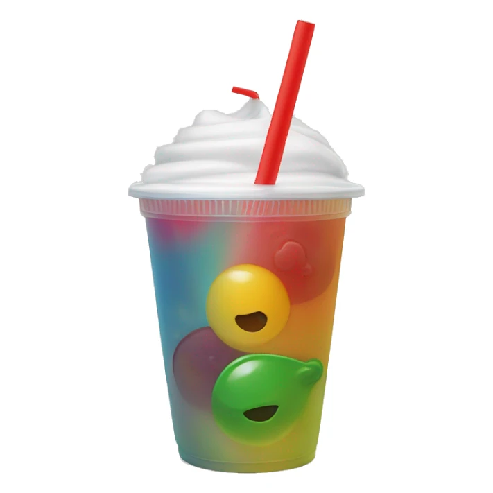 Colorful drink in plastic cup with a straw sticker